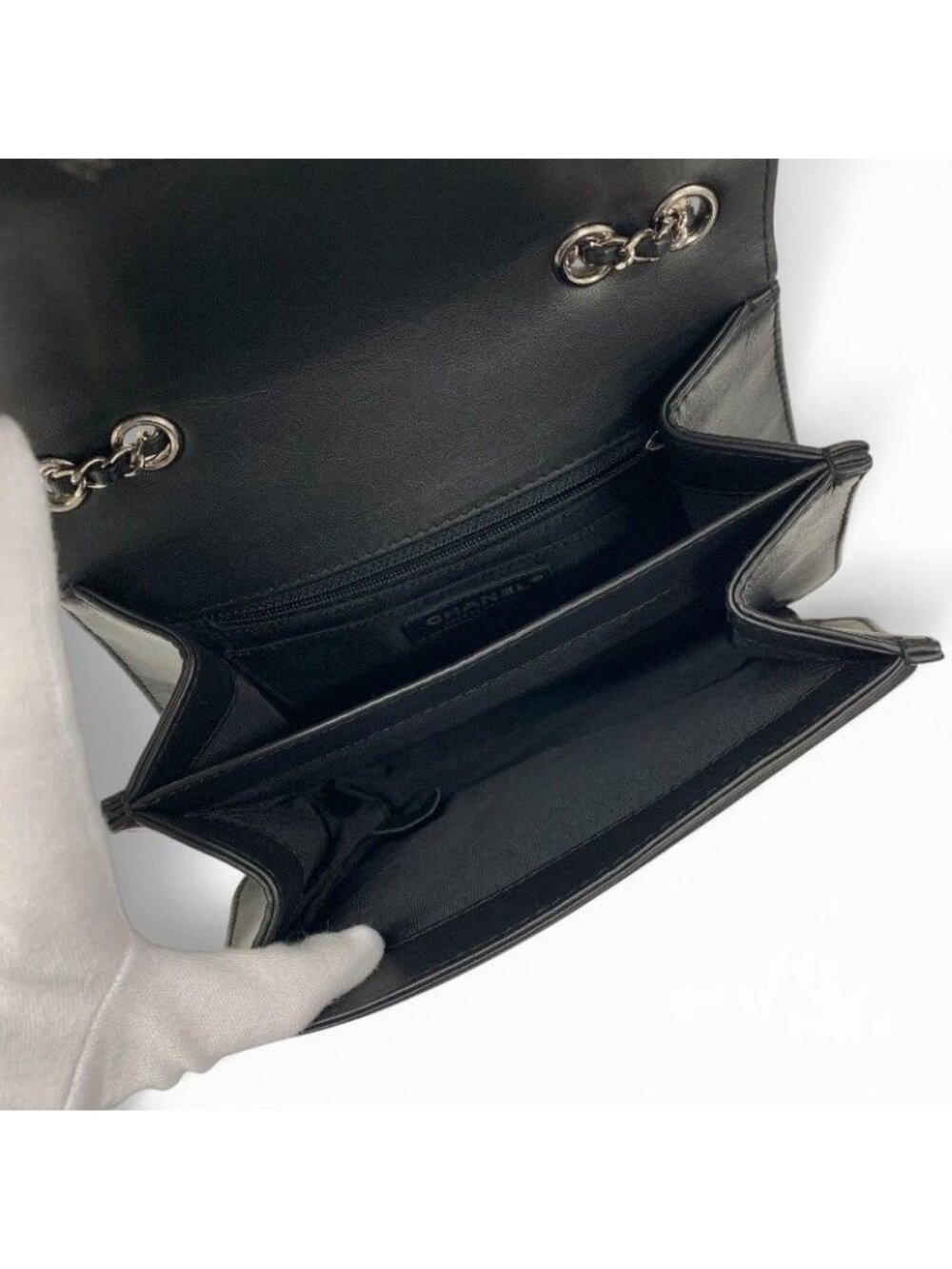 Chanel Bag Shoulder Leather Black Silver Turnlock Chain - Picture 8 of 10